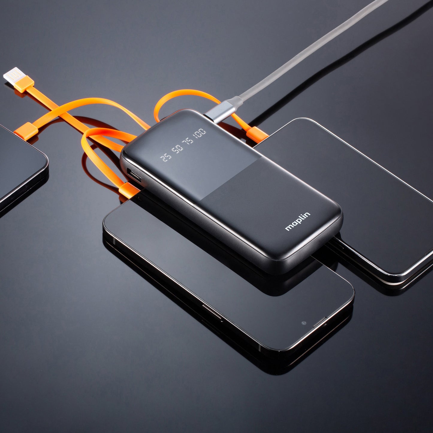 10000mAh Power Bank with Integrated Lightning, USB-C, USB-A & Micro USB Cables