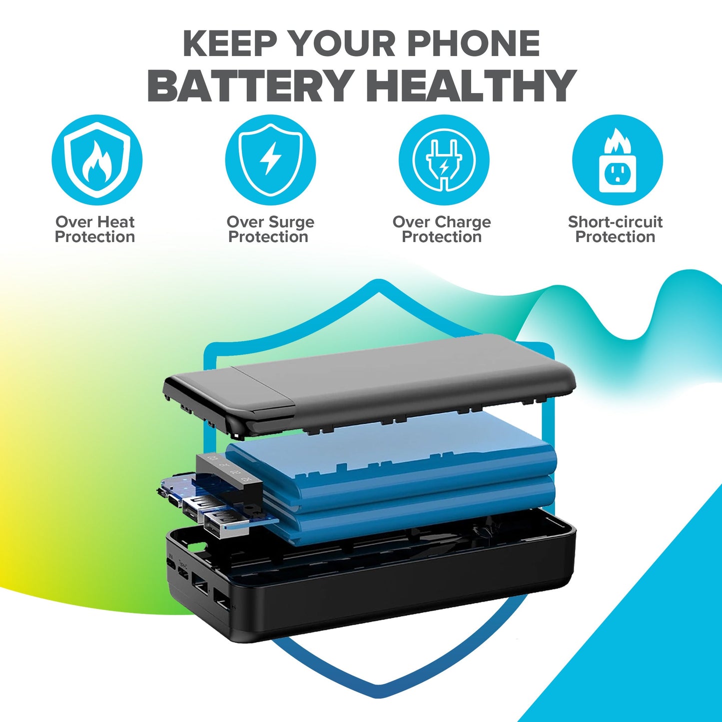 20000mAh Power Bank with Integrated USB-C, Micro USB & Lightning Cables