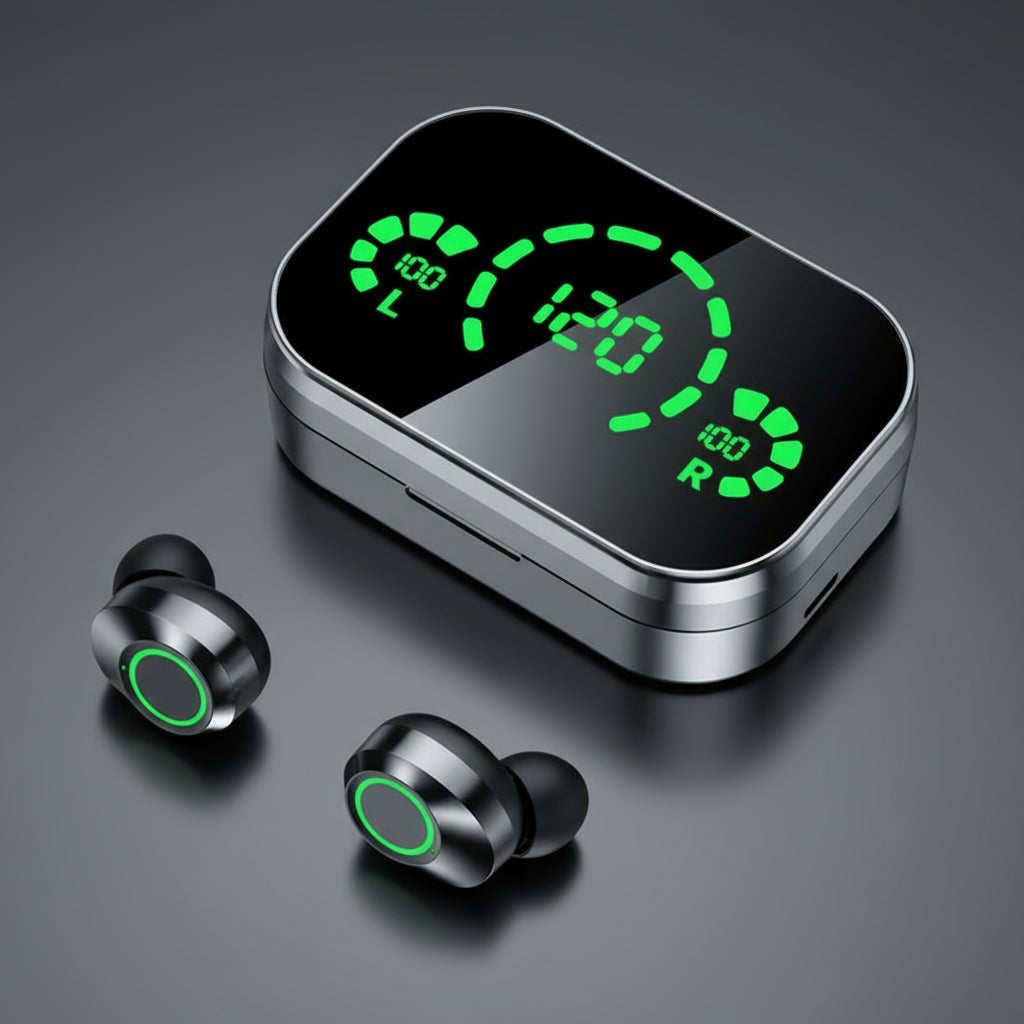 YD03 Smart Display Wireless Earbuds – LED Case + Touch Controls